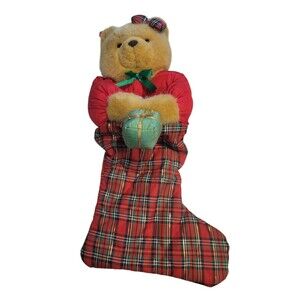 Vintage Nylon Teddy Bear Stocking International Silver Company 16" Girl